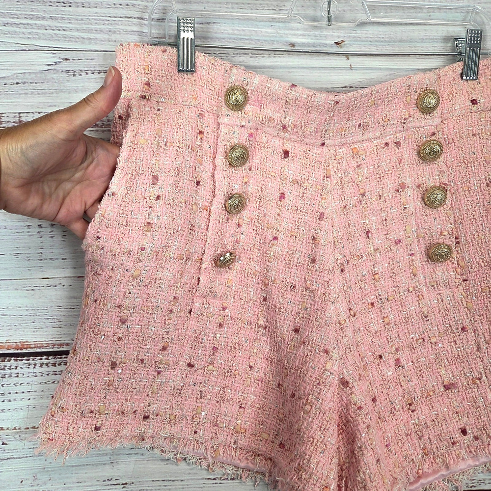Generation Love Lizzy Tweed Light Pink Shorts L High Rise Fringe Hem Kawaii Twee - Picture 7 of 15